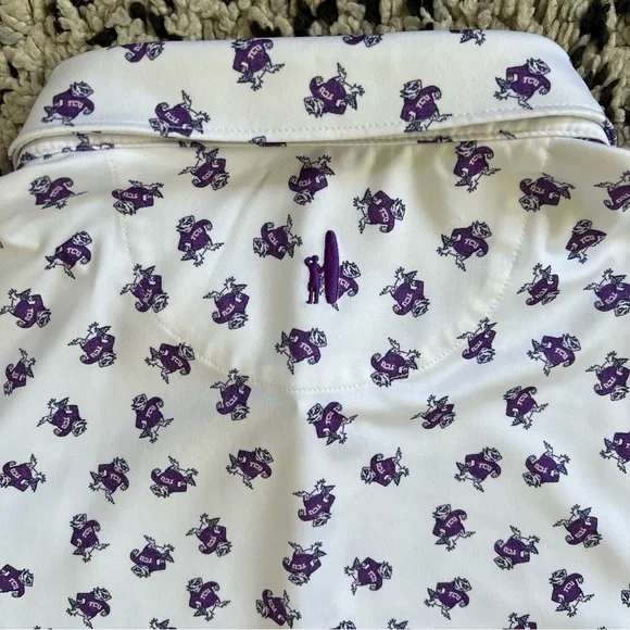 Johnnie-O Polo Shirt TCU Logo All Over Print White Purple Short Sleeve Men’s XL - Picture 13 of 15